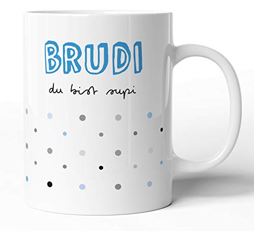 Tasse mit Spruch - Brudi du bist supi - Kaffeetasse Familie Bruder Geschenk-Idee/Tasse zum Geburtstag/Weihnachts-Geschenk (Weiß, Bruder) von tassenprinter
