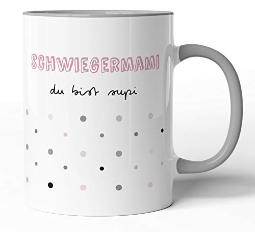 Tasse mit Spruch - Schwiegermama du bist supi - Kaffeetasse Familie Geschenk-Idee/Tasse zum Geburtstag/Weihnachts-Geschenk (Grau, Schwiegermutter) von tassenprinter