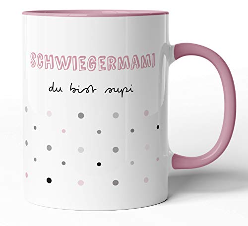 Tasse mit Spruch - Schwiegermama du bist supi - Kaffeetasse Familie Geschenk-Idee/Tasse zum Geburtstag/Weihnachts-Geschenk (Rosa, Schwiegermutter) von tassenprinter