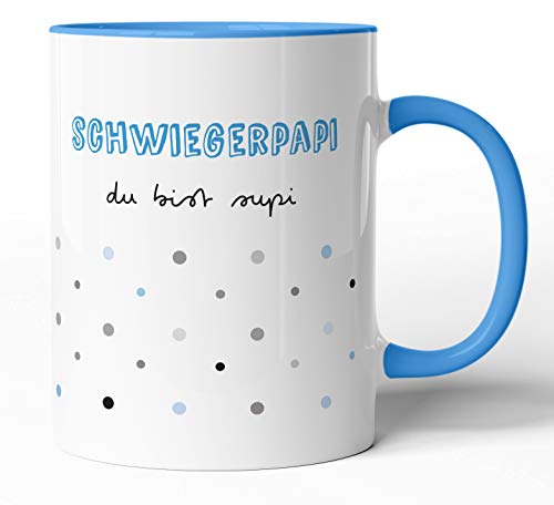 Tasse mit Spruch - Schwiegerpapa du bist supi - Kaffeetasse Familie Geschenk-Idee/Tasse zum Geburtstag/Weihnachts-Geschenk (Blau, Schwiegervater) von tassenprinter