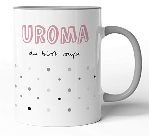 Tasse mit Spruch - Uroma du bist supi - Kaffeetasse Familie Geschenk-Idee/Tasse zum Geburtstag/Weihnachts-Geschenk (Grau, Uroma) von tassenprinter