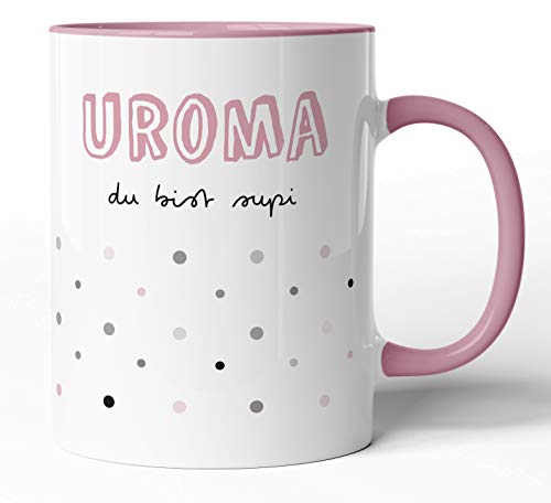 Tasse mit Spruch - Uroma du bist supi - Kaffeetasse Familie Geschenk-Idee/Tasse zum Geburtstag/Weihnachts-Geschenk (Rosa, Uroma) von tassenprinter