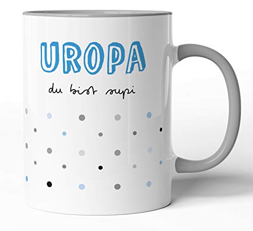 Tasse mit Spruch - Uropa du bist supi - Kaffeetasse Familie Geschenk-Idee/Tasse zum Geburtstag/Weihnachts-Geschenk (Grau, Uropa) von tassenprinter