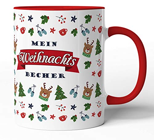 Weihnachten - 300 ml Keramik-Tasse - Weihnachtstassen Weihnachtsbecher Weihnachtsdeko - Lustig Witzig Fun Tasse Becher Kaffeetasse Kaffeebecher Weihnachts-Geschenk (Weihnachts-Becher-08, rot) von tassenprinter