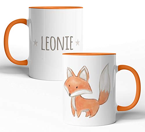 tassenprinter 300 ml Keramik Spruch-Tasse: Fuchs Stern personalisiert mit Namen – weiß grau orange braun – Geburtstag Einschulung Geschenk-Idee/Mug/Cup/Kaffee/Tee von tassenprinter