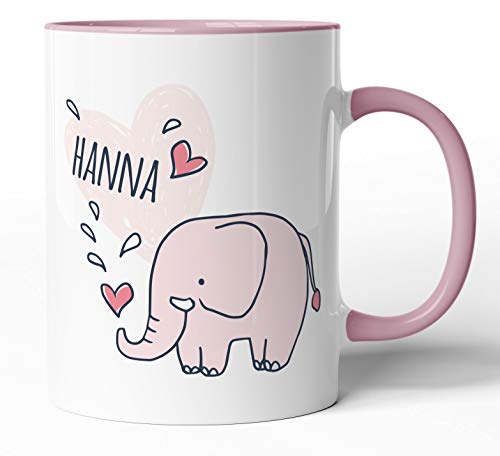 tassenprinter 300 ml Keramik Spruch-Tasse: Rosa Elefant personalisiert mit Namen – weiß rosa – Geburtstag Valentinstag Jahrestag Liebe Einschulung Geschenk-Idee/Mug/Cup/Kaffee/Tee von tassenprinter