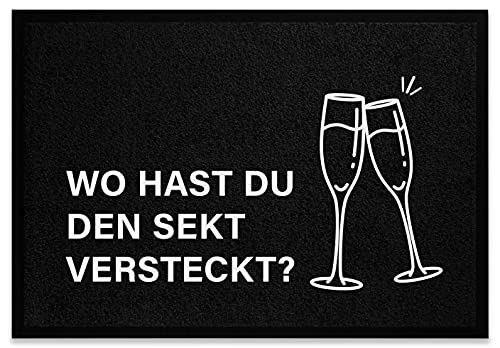 tassenprinter Fußmatte - Spruch-Matte Wo hast du den Sekt versteckt - lustig Türmatte Fußabtreter Schmutzfangmatte - rutschfest 60x40cm (Sekt) von tassenprinter