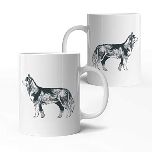 tassenprinter Husky Hunde Tasse - Hunderasse Tasse - weiß 300ml Keramik Kaffee-Tasse - Hunde Geschenk-Idee Geburtstag - edel & schlicht - spülmaschinen- & mikrowellengeeignet (07-Husky) von tassenprinter