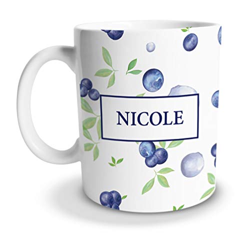 tassenprinter Namens-Tasse 300ml Keramik weiß personalisiert Blaubeere Blueberry Kaffee-Tasse mit Namen persönliche Geschenk Idee - spülmaschinenfest von tassenprinter