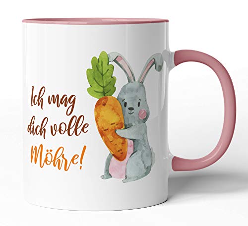 tassenprinter Spruch-Tasse - süße Häschentasse - Geschenk-Idee zum Geburtstag, Jahrestag, Ostern, Valentinstag - Spruchtasse Hase/Kaninchen/Häschen/Hasi (rosa, Ich mag dich volle Möhre!) von tassenprinter