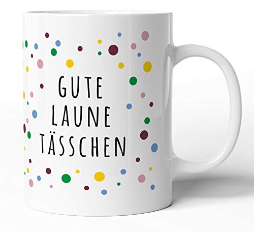 tassenprinter Spruch-Tasse: Gute Laune Tasse TÄSSCHEN Becher - 300ml Keramik Kaffee-Tasse weiß mit tollem Bunten Motiv - Geschenk-Idee Geburtstag Kollegen Arbeit Freunde (Punkte-03) von tassenprinter