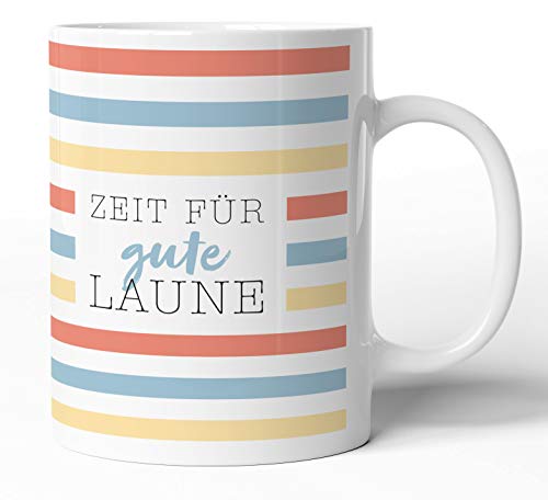 tassenprinter Spruch-Tasse: Gute Laune Tasse TÄSSCHEN Becher - 300ml Keramik Kaffee-Tasse weiß mit tollem Bunten Motiv - Geschenk-Idee Geburtstag Kollegen Arbeit Freunde (Streifen-02) von tassenprinter