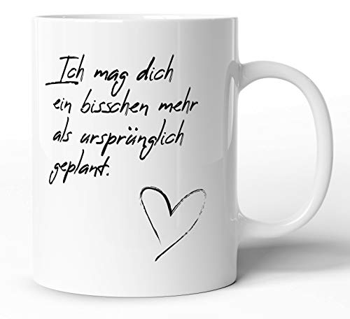 tassenprinter 300 ml Keramik Spruch-Tasse: Ich mag Dich mehr als geplant – weiß Liebe/Love/Herz – weiß – Jahrestag Valentinstag Geburtstag Geschenk-Idee/Mug/Cup/Kaffee/Tee von tassenprinter