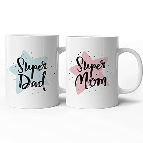 tassenprinter Spruch-Tasse: Super Dad Super Mom - Best – Papa Mama – weiß – Geschenk-Idee Mug Cup Kaffee von tassenprinter
