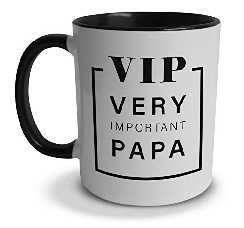 tassenprinter Spruch-Tasse: VIP Papa – weiß mit schwarz an Henkel & Innen – Familie Vater Idee Mug Cup Kaffee von tassenprinter