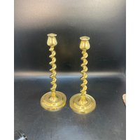 Vintage Paar Messing/Vergoldetes Metall, Gelbe Metallkerzenhalter Mit Drehständern | 2 von tatiana275