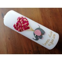 Taufkerze - Elefant Luftballons Ballon Mädchen Kerze Taufe Handarbeit Keine Folie Inkl. Wachsbeschriftung von taufkerzenwaltrop