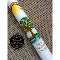Taufkerze - Kommunionkerze Lebensbaum Baum Mädchen Junge Handarbeit Keine Folie Inkl. Wachsbeschriftung von taufkerzenwaltrop