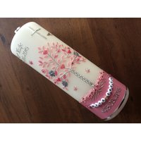 Taufkerze Lebensbaum Baum Mädchen Junge Kerze - Taufe Handarbeit Keine Folie Buchstabenperlen Wachsbeschriftung Möglich von taufkerzenwaltrop