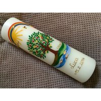 Taufkerze Lebensbaum Baum Mädchen Junge Kerze -Taufe - Handarbeit Keine Folie Inkl. Wachsbeschriftung von taufkerzenwaltrop