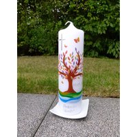 Taufkerze Lebensbaum Baum Mädchen Junge Kerze -Taufe - Handarbeit Keine Folie Inkl. Wachsbeschriftung von taufkerzenwaltrop