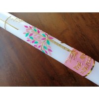 Taufkerze Lebensbaum Baum Mädchen Junge Kerze -Taufe - Handarbeit Keine Folie Inkl. Wachsbeschriftung von taufkerzenwaltrop