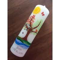 Taufkerze Lebensbaum Baum Mädchen Junge Kerze -Taufe - Handarbeit Keine Folie Inkl. Wachsbeschriftung von taufkerzenwaltrop