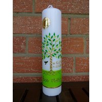 Taufkerze Lebensbaum Baum Mädchen Junge Kerze -Taufe - Handarbeit Keine Folie Inkl. Wachsbeschriftung von taufkerzenwaltrop