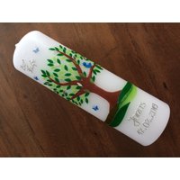 Taufkerze Lebensbaum Baum Mädchen - Junge Kerze -Taufe Keine Folie Inkl. Handgearbeiteter Wachsbeschriftung + Wachsverzierungen von taufkerzenwaltrop