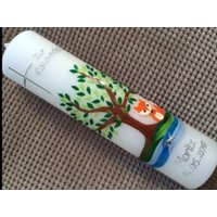 Taufkerze Lebensbaum Fuchs Fox Baum Mädchen - Junge Kerze -Taufe Handarbeit Keine Folie Inkl. Wachsbeschriftung von taufkerzenwaltrop