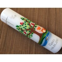 Taufkerze Lebensbaum Fuchs Fox Baum Mädchen - Junge Kerze -Taufe Handarbeit Keine Folie Inkl. Wachsbeschriftung von taufkerzenwaltrop