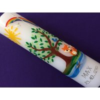 Taufkerze Lebensbaum Fuchs Fox Baum Mädchen - Junge Kerze -Taufe Handarbeit Keine Folie Inkl. Wachsbeschriftung von taufkerzenwaltrop