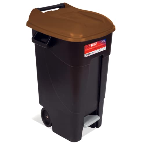 Tayg EcoTayg Abfallbehälter 120 Liter mit Pedal, schwarzem Boden und braunem Deckel von Tayg
