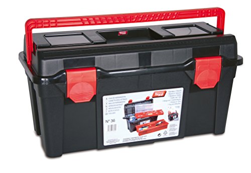 Tayg 136009 Werkzeugkasten aus Kunststoff Nr.36 Werkzeugkoffer No 36/580 x 285 x 290 mm/schwarz-rot von Tayg