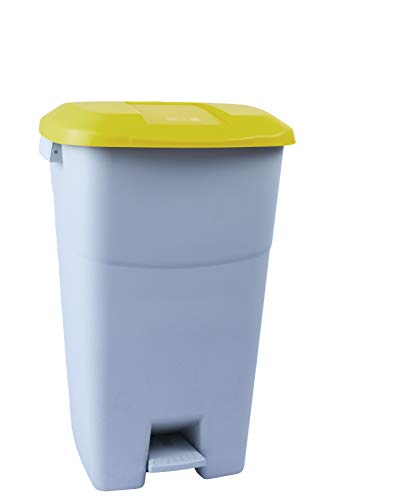 Tayg - Abfallbehälter 60 Liter mit Pedal, grauem Untergrund und gelbem Deckel von Tayg