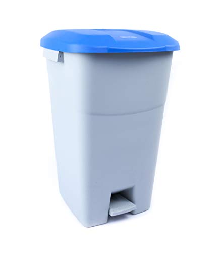 Tayg - 60 Liter Abfallbehälter mit Pedal, grauem Boden und blauem Deckel von Tayg
