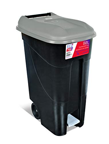 Tayg Deckel Grau Abfallbehälter 80 Liter mit Pedal, schwarzer Boden (433009) von Tayg