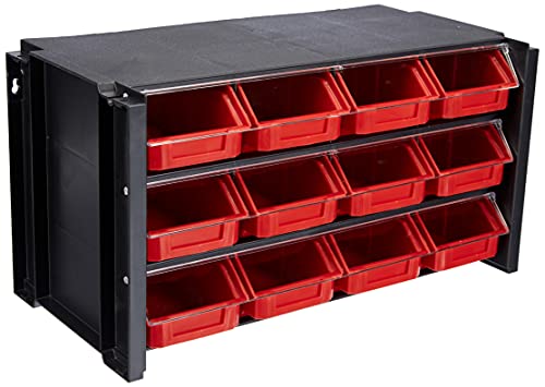 Tayg - Regal mit stapelbarem Sortierer aus Kunststoff, 12 Schubladen, Farbe Schwarz/Rot, Einheitsgröße von Tayg