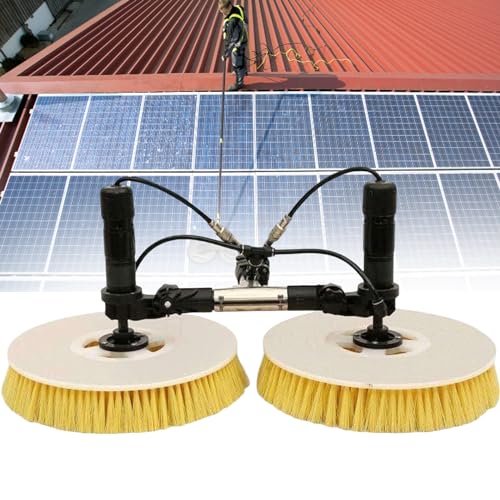 tbanvoo Solarpanel-Reinigungswerkzeug, Doppelkopf-Automatik-Solarpanel-ReinigungsbüRste Und Stangen-Set, Spezielle DachwasserbüRste FüR Fensterreiniger,7.5M von tbanvoo