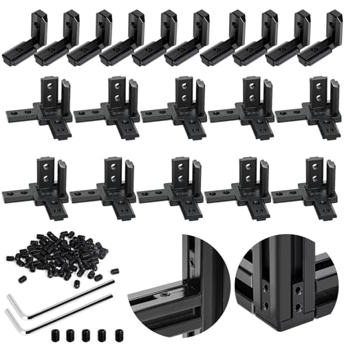 Aluminium-Extrusionsverbinder, 3030, 3-Wege-End-Eckwinkel, T-Schlitz, L-Form, Inneneck-Gelenkhalterung für Extrusionsprofil, Schlitzverbinder-Set, mit Schrauben, Schraubenschlüssel, 20-teilig von tchrules