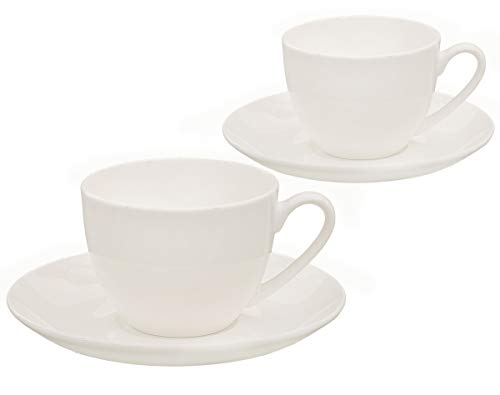 Buchensee Kaffeetassen Set aus Fine Bone China Porzellan. 2 Kaffeetassen je 210ml und 2 Unterteller in fein-cremigem Weiß. von Buchensee