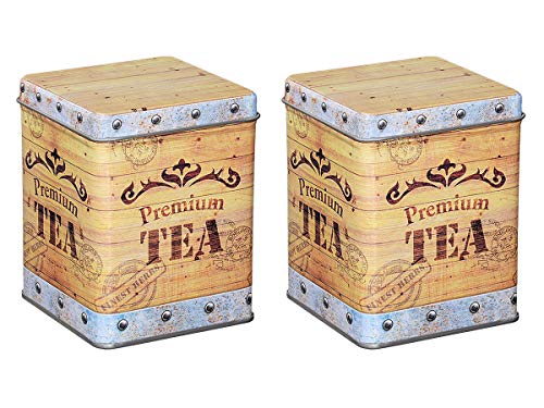 tea4chill 2 Stk Teedosen für losen Tee 100g, Gewürzdosen, Tea Chest, Metall, eckig mit Scharnierdeckel, 75 x 75 x 95mm (LxBxH) von tea4chill