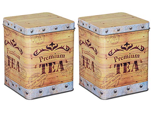 tea4chill 2 Stk Teedosen für losen Tee 200g, Gewürzdosen, Tea Chest, Metall, eckig mit Scharnierdeckel, 88 x 88 x 115mm (LxBxH) von tea4chill