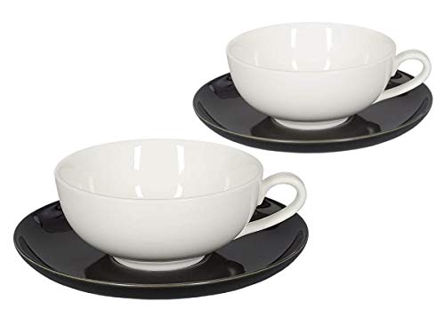 Teetassen Set aus Porzellan. 2 Tassen je 200ml mit Unterteller in stilvoll-modernem Schwarz-Weiß-Design von tea4chill