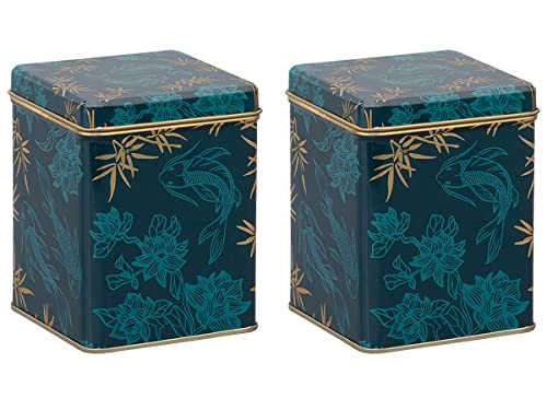 tea4chill 2 STK Teedosen für losen Tee 100g, Gewürzdosen Koi, Metall, eckig mit Scharnierdeckel, Vintage Design, 75 x 75 x 95mm (LxBxH) von tea4chill