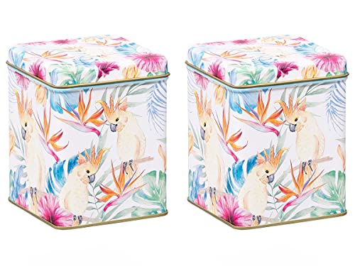 tea4chill 2 STK Teedosen für losen Tee 100g, Gewürzdosen Paradise, Metall, eckig mit Scharnierdeckel, Vintage Design, 75 x 75 x 95mm (LxBxH) von tea4chill