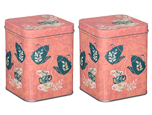 tea4chill 2 Stk Teedosen für losen Tee 200g, Gewürzdosen, Flavours, Metall, eckig mit Scharnierdeckel, 88 x 88 x 115mm (LxBxH) von tea4chill