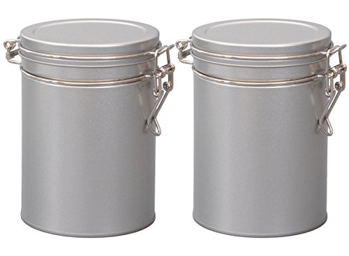 tea4chill 2 Stk Teedosen für losen Tee 200g, Kaffeedosen, Gewürzdosen, Silver Round, Metall, rund mit Bügelverschluss, 90 x 130mm (ØxH) von tea4chill
