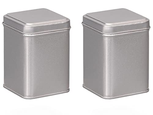 tea4chill 2 Stk Teedosen für losen Tee 50g, Gewürzdosen, Silver Classic, Metall, eckig mit Stülpdeckel, 60 x 60 x 80mm (LxBxH) von tea4chill