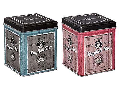 tea4chill 2 Stk Teedosen für losen Tee 100g, Gewürzdosen, Sir Nelton, Metall, eckig mit Scharnierdeckel, 75 x 75 x 95mm (LxBxH) von tea4chill